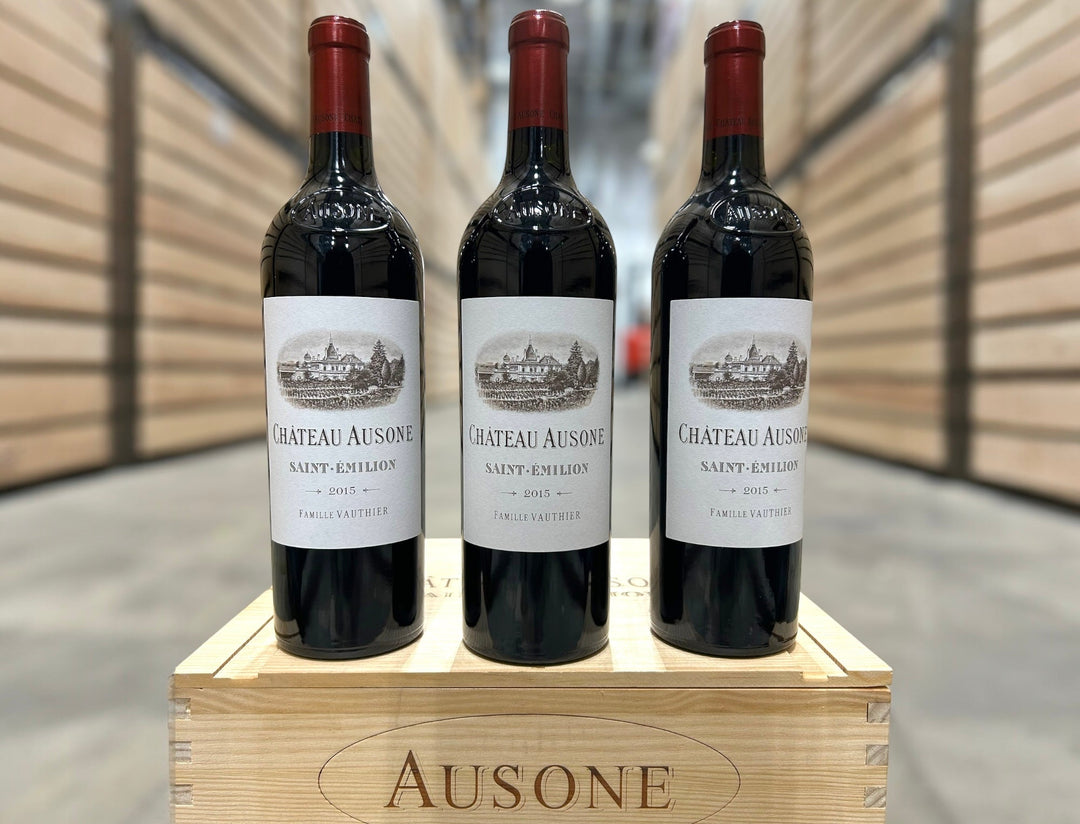 2015 Chateau Ausone 3 pack original wood case 750mL